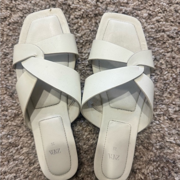 Zara Women's Off-White Cross Strap Sandals - Picture 1 of 3